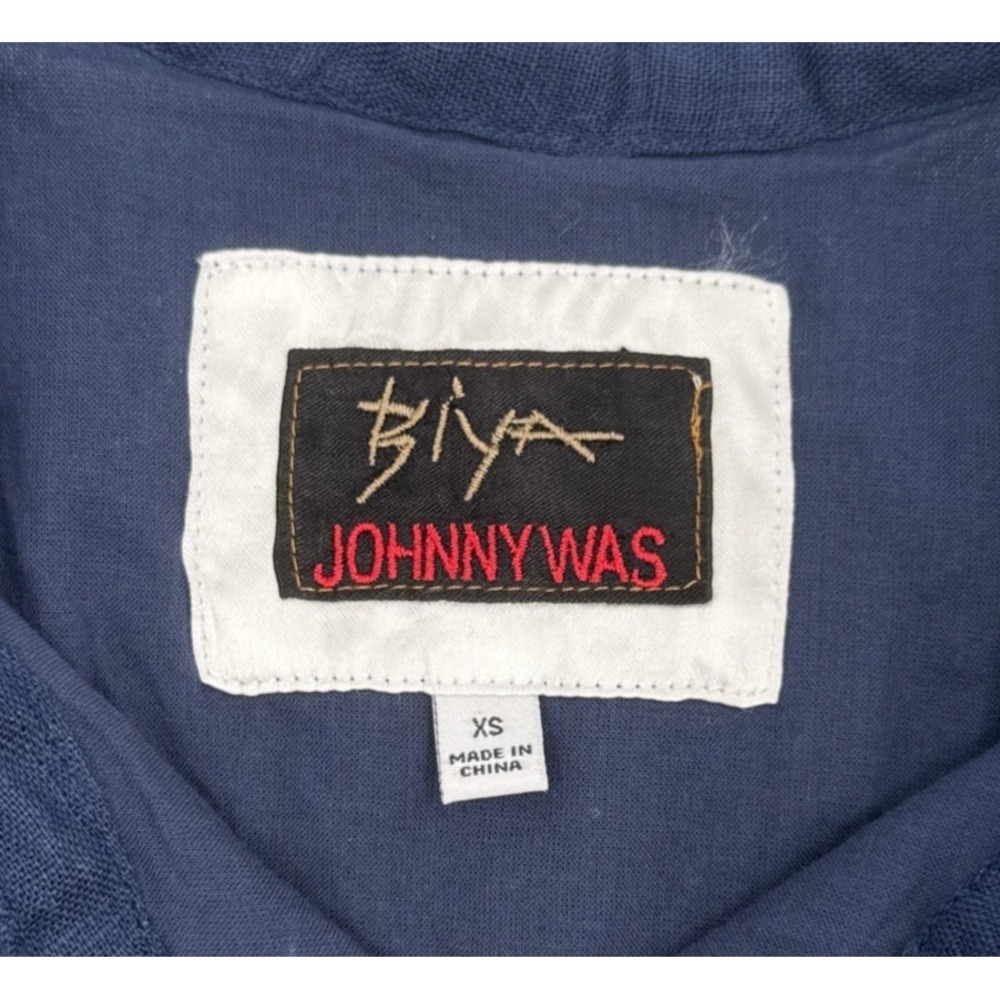 Johnny Was Biya‎ Embroidered Dress Womens XS Blue Linen - Picture 3 of 7